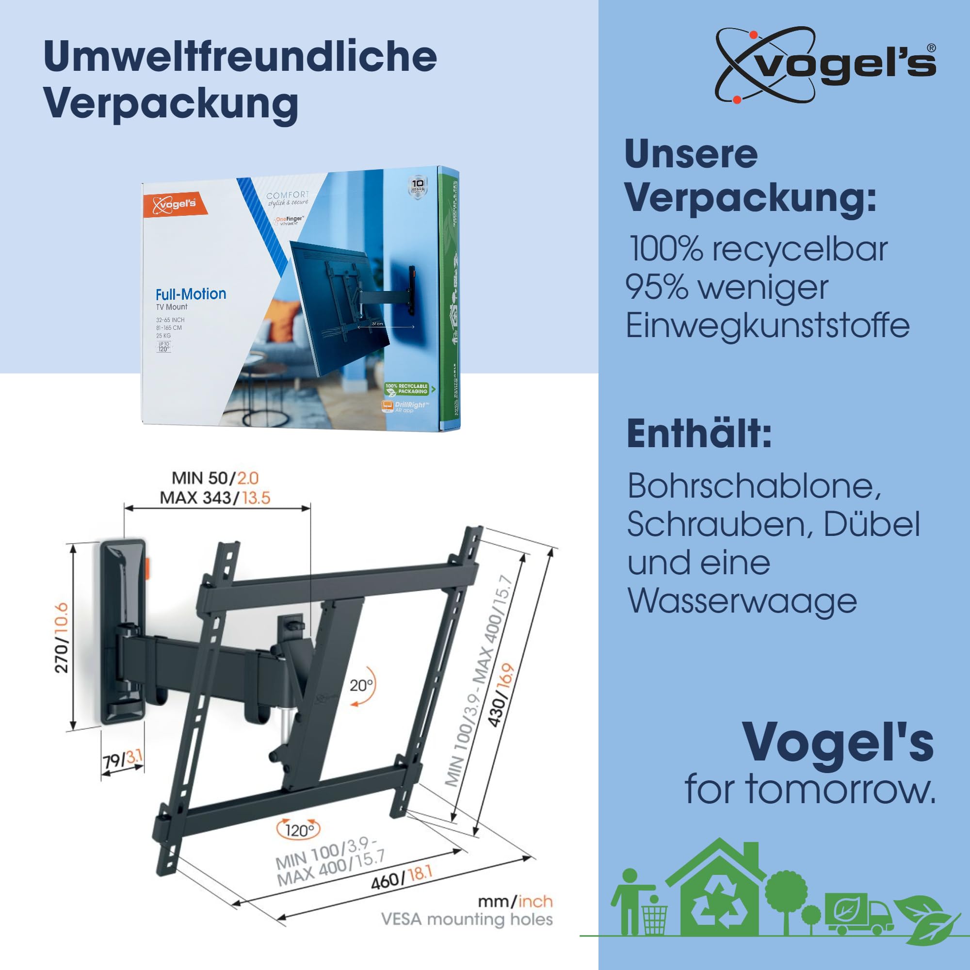 Vogel's Comfort TVM 3425 Bewegliche TV-Wandhalterung für 32-65 Zoll TVs