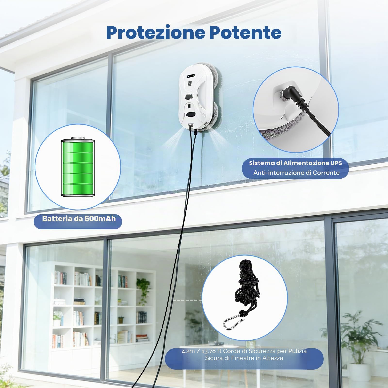 Robot Lavavetri Automatico 5800Pa, Puliscivetri Elettrico con Doppio Spruzzo, Navigazione Intelligente, 3 Modalità, Telecomando, Sensore Bordi, Anticaduta e 10 Panni, per Finestre,Specchi e Piastrelle