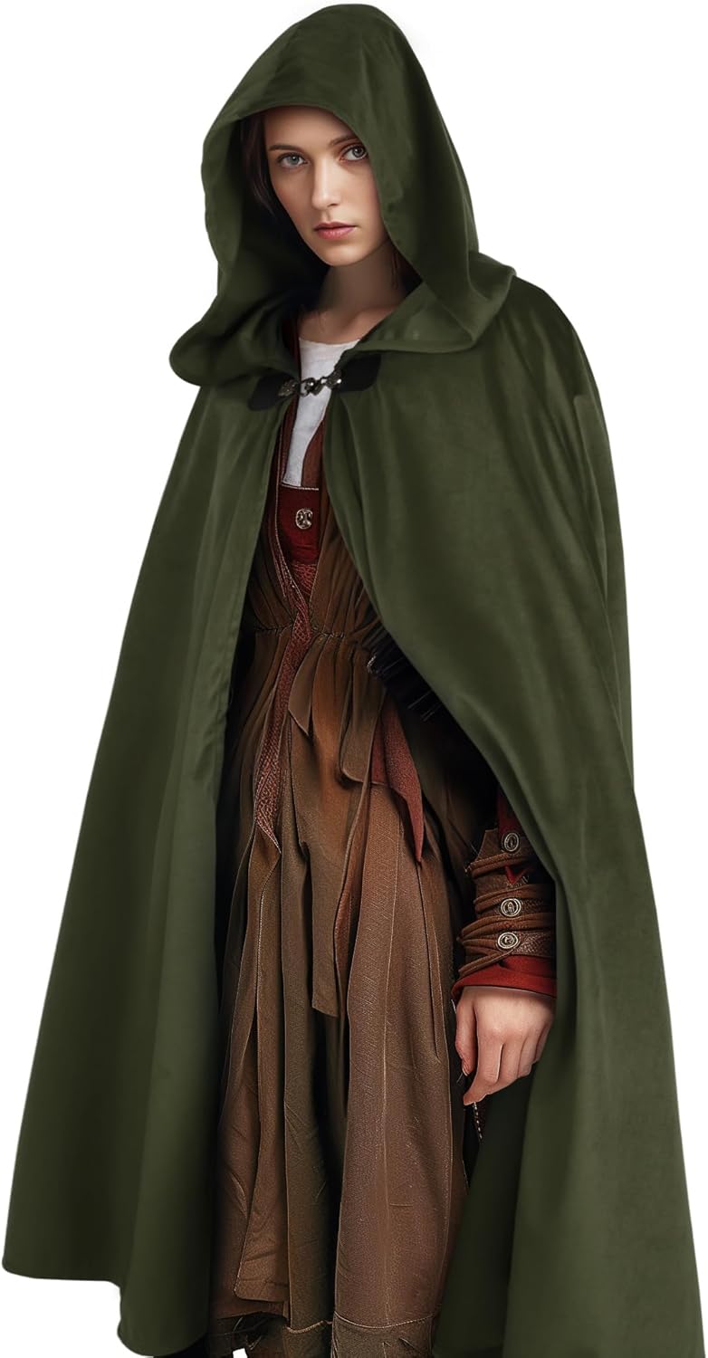 Medieval Hooded Cloak Halloween Renaissance Cape with hood Wizard Costume Sorcerer Cosplay Witch - Image 9