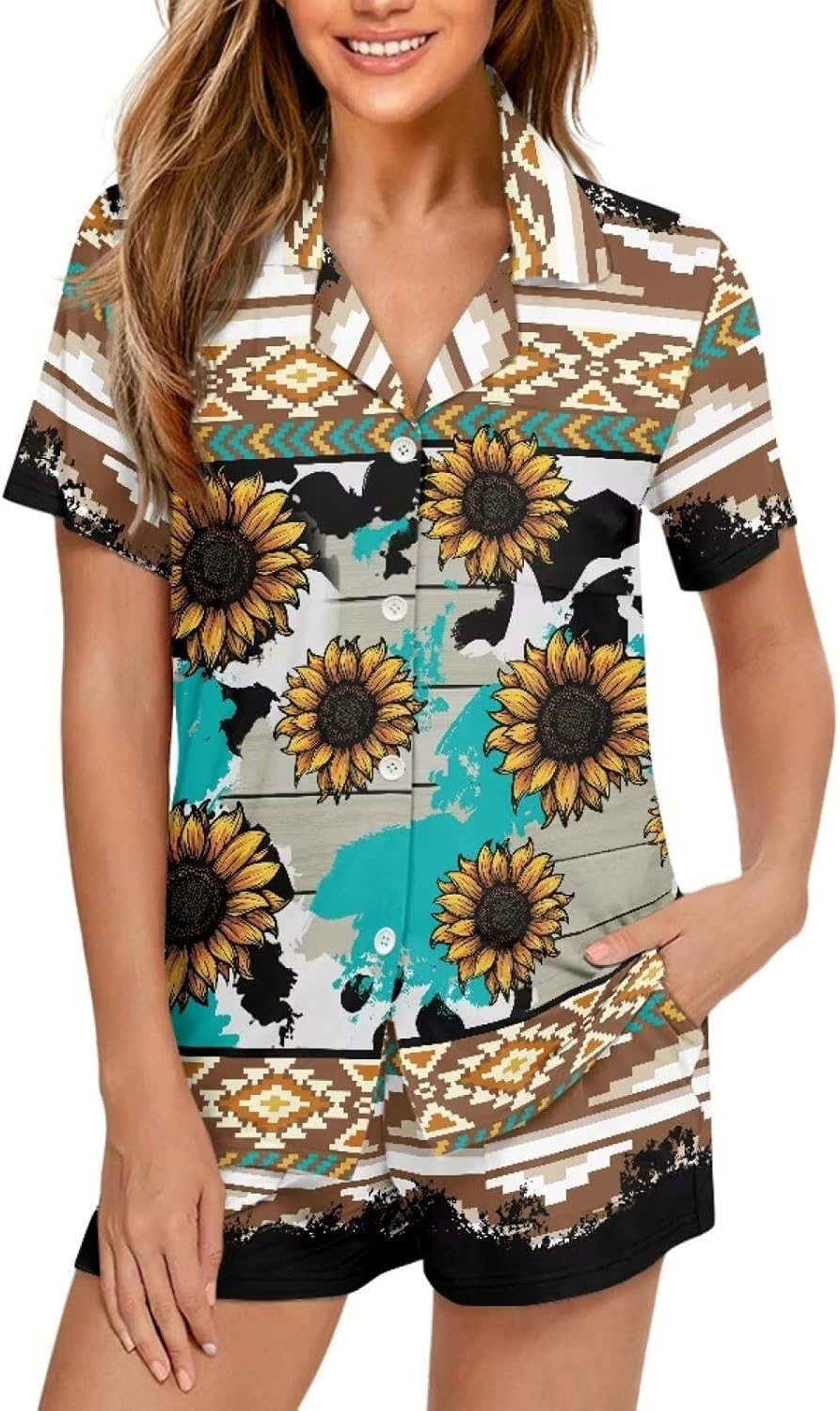 Aztec Pj Sets For Woman 3D Print Tribal Nation Pattern Plus Size Pajamas Set Women's Nightwear Set 2Pcs