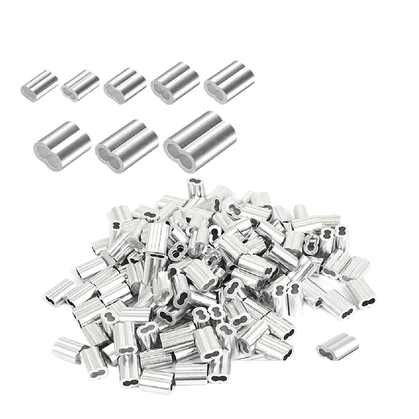 Ghiere di crimpatura a doppio foro in alluminio per funi metalliche, 8 forme, argento, da M1 a M12 (M2) - manicotti a crimpare durevoli per cavi metallici resistenti