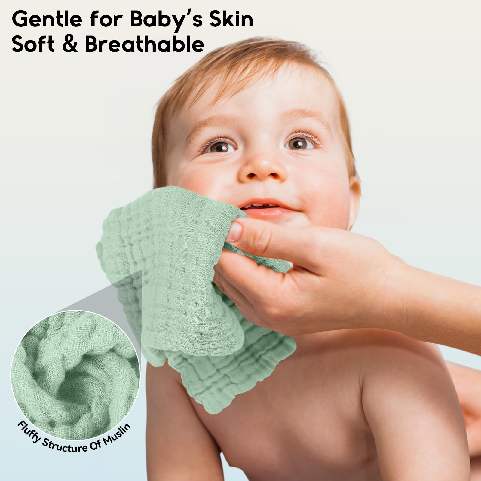 Unnivoll Muslin Cloths for Baby 100% Cotton Muslin Squares Baby Wash Cloth Baby Essentials for Newborn Boys Girls Large 30x30CM Extra Soft and Absorbent 6 Pack - Image 4