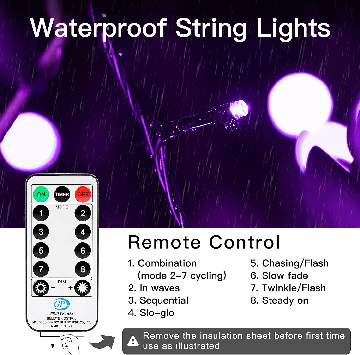 200 LED Christmas Purple String Lights with Remote - 8 Light Modes 66Ft Plug in Waterproof Mini LED Lights with Black Wire for Outdoor Indoor Holiday Wedding Party Bedroom Decorations with Purple