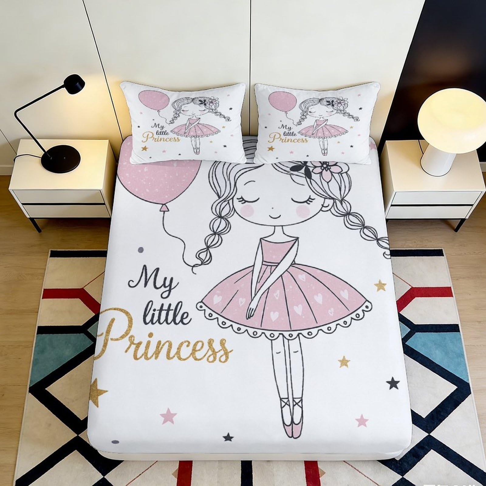 Pnayamiorkfel Girls Style-1 3D Printed Ballerina Princess Fitted Sheet Microfiber Soft Pink Cartoon Bed Cover For Bedroom Guest Room 90X200x25cm