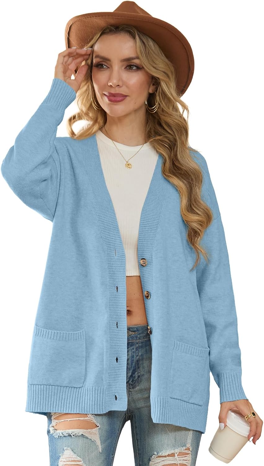 GRECERELLE Women's 2025 Fall Cardigan Sweaters Oversized Open Front Button Knit Outwear Coats with Pockets - Image 2