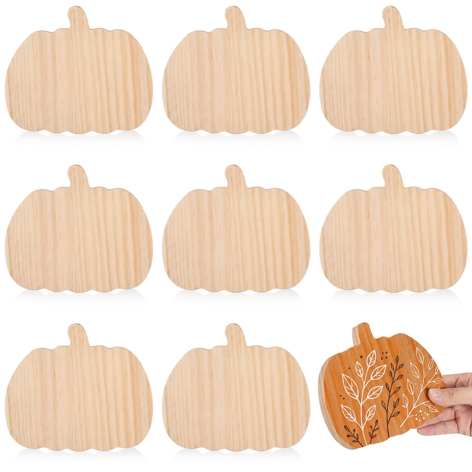 Jetec 9 Pcs Fall Wooden Pumpkins Cutouts for Crafts Unfinished Pumpkins