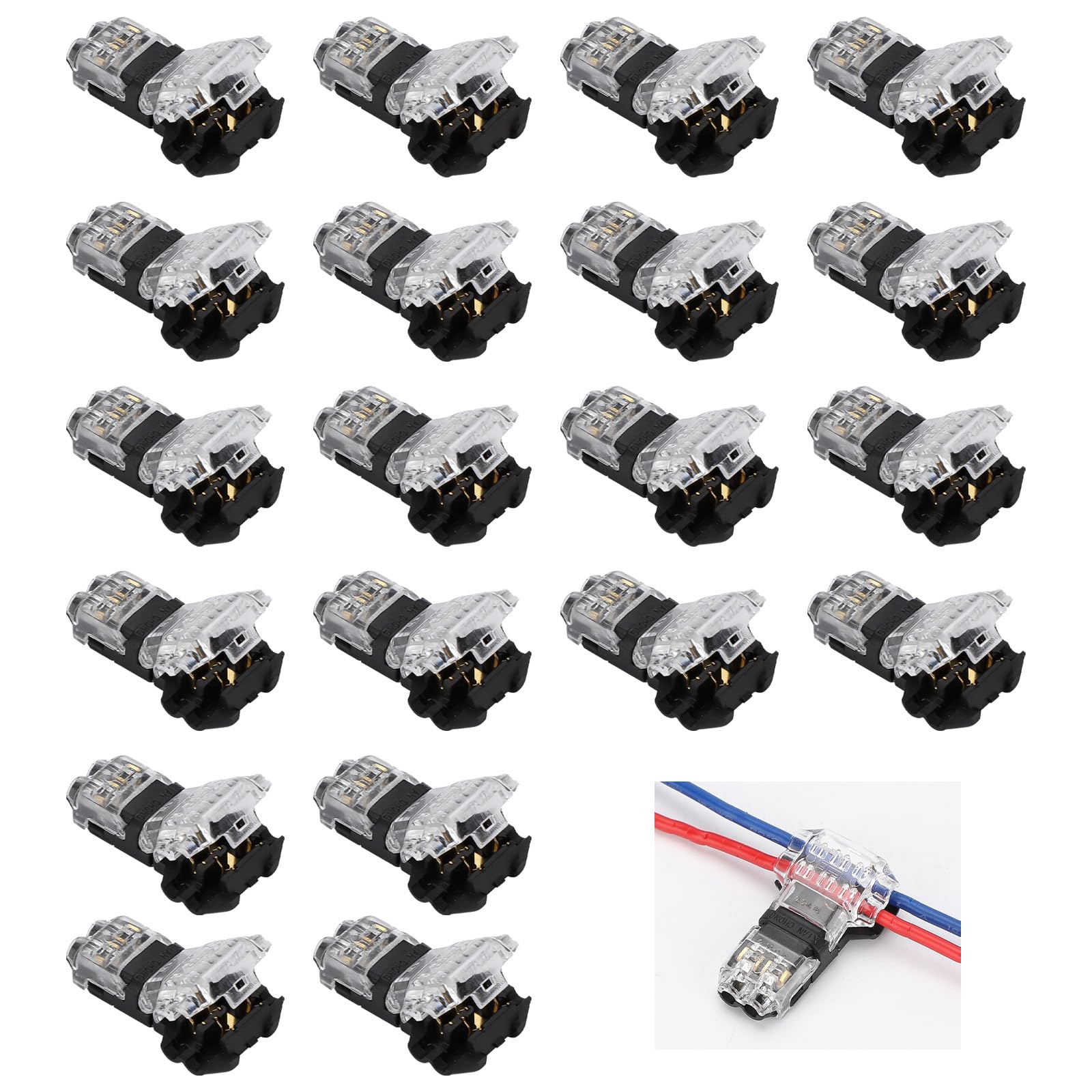 20Pcs T Tap Wire Connectors 12V 2 Pin 3 Way Electrical Connectors Low Voltage No Stripping Cable Connector Wire Splice Branch Connectors for 18-22 AWG LED Strip Audio Vehicles Electrical, 0.35-0.75mm²