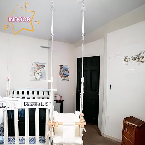 Miniatura 6 de Asiento de columpio para bebé, lona segura y silla colgante de madera, para bebés, niños pequeños, juguetes para niños, hamaca interior y temporal