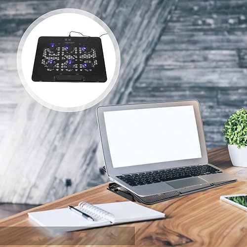 Vista 8 de HOMSFOU Almohadilla de refrigeración para laptop con 6 ventiladores, soporte de enfriamiento silencioso para portátiles de 15.6 pulgadas, soporte