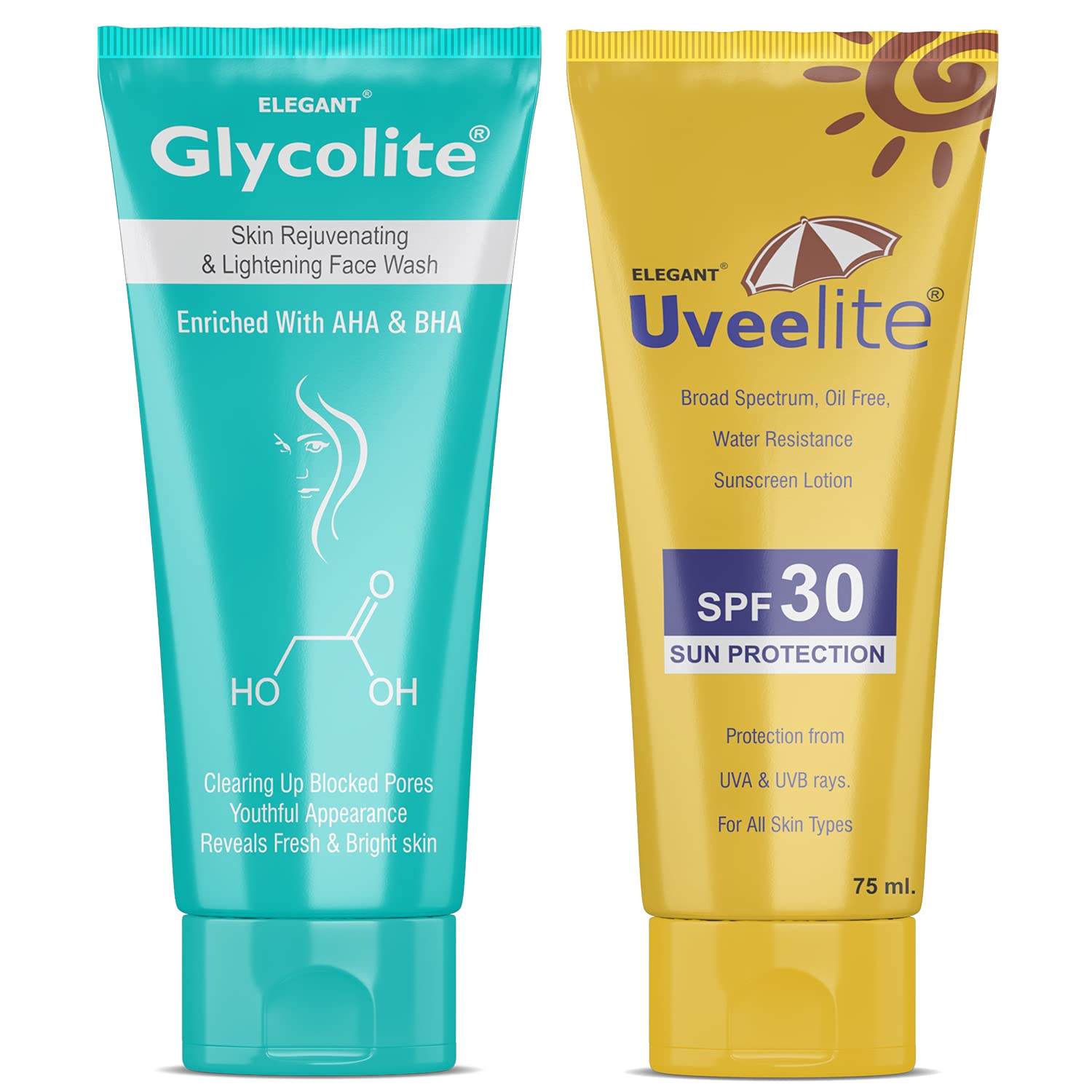 Glycolite Face Care Combo - Face wash and Sunscreen SPF 30 Lotion | Skin Lightening & Brightening | Protects From UVA & UVB Rays | For All Skin Type | Fairness Pack for Men and Women