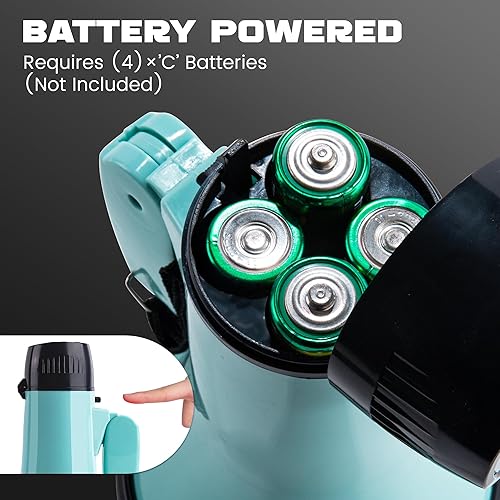 Miniatura 8 de MyMealivos Megáfono portátil Bullhorn de 20 vatios de potencia megáfono altavoz modos de voz y sirenaalarma con control de volumen y correa (verde