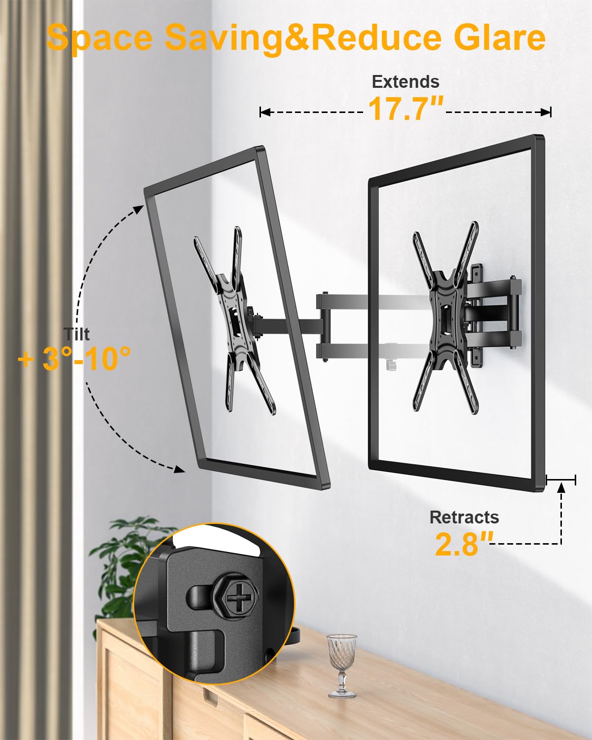 XVCAS Full Motion TV Wall Mount,vesa Monitor Mount Tv Brackets for 19-55 Inch LED LCD Flat Curved Screen TVs/Monitors,Universal Mount with Swivel and Tilt,Max VESA 400X400 mm, 66 lbs - 5
