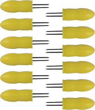 Black Duck Brand Set of 12 Corn Skewers with Soft Grips - Metal Pins and Soft Grippy Handles - Perfect for Kids and Elderly - Measures 3" Long