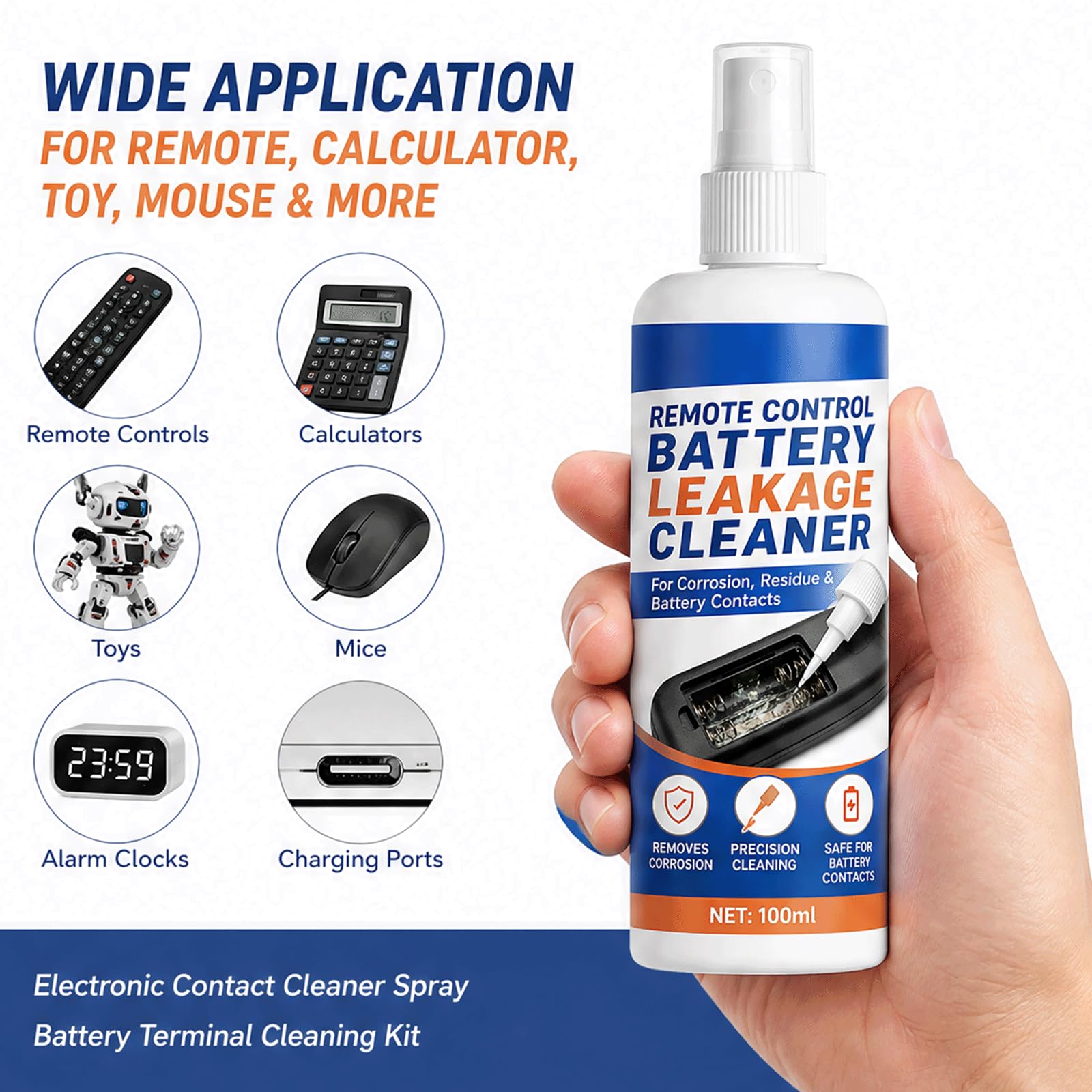 Ferngesteuertes Batterie-Leck-Reiniger-Spray - Batterieklemmenreiniger & Batteriefachreiniger zum Entfernen von Batterie-Lecks, elektronisches Präzisions-Kontaktreiniger-Spray, (5PCS)