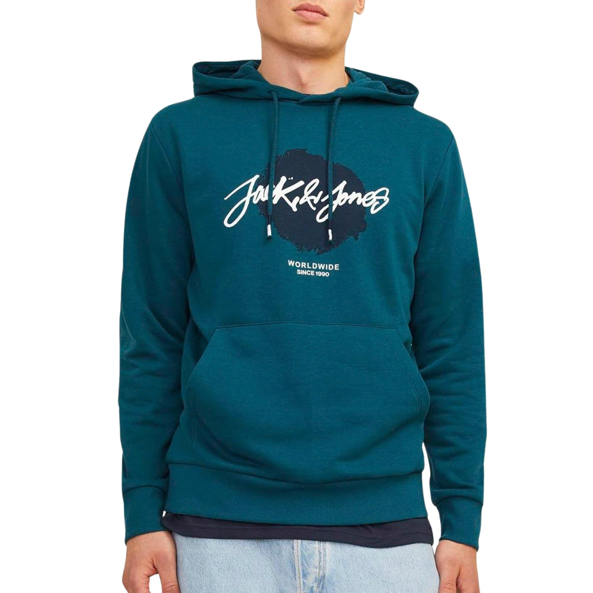 JACK & JONES Men's Jjtiley Sweat Hood Sweatshirt, deep Teal, XL