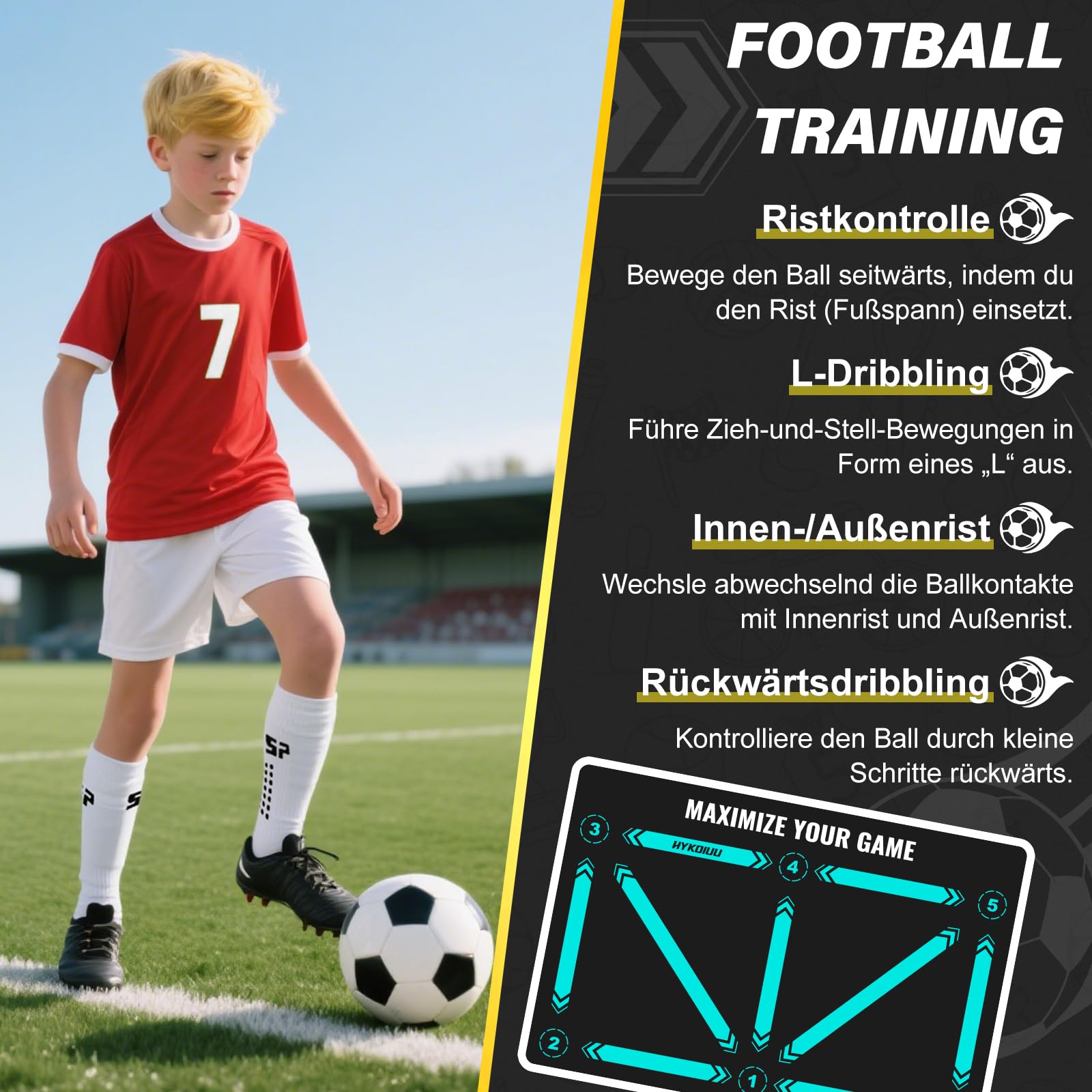 Fussball Matte 60 * 90cm Fußball Trainingsset Mit Schulungsvideo Rutschfesten Fussballsocken – Fußball Trainingsmatte Für Ballkontrolle & Schritt-üBungen Fussballmatte Training Kinder
