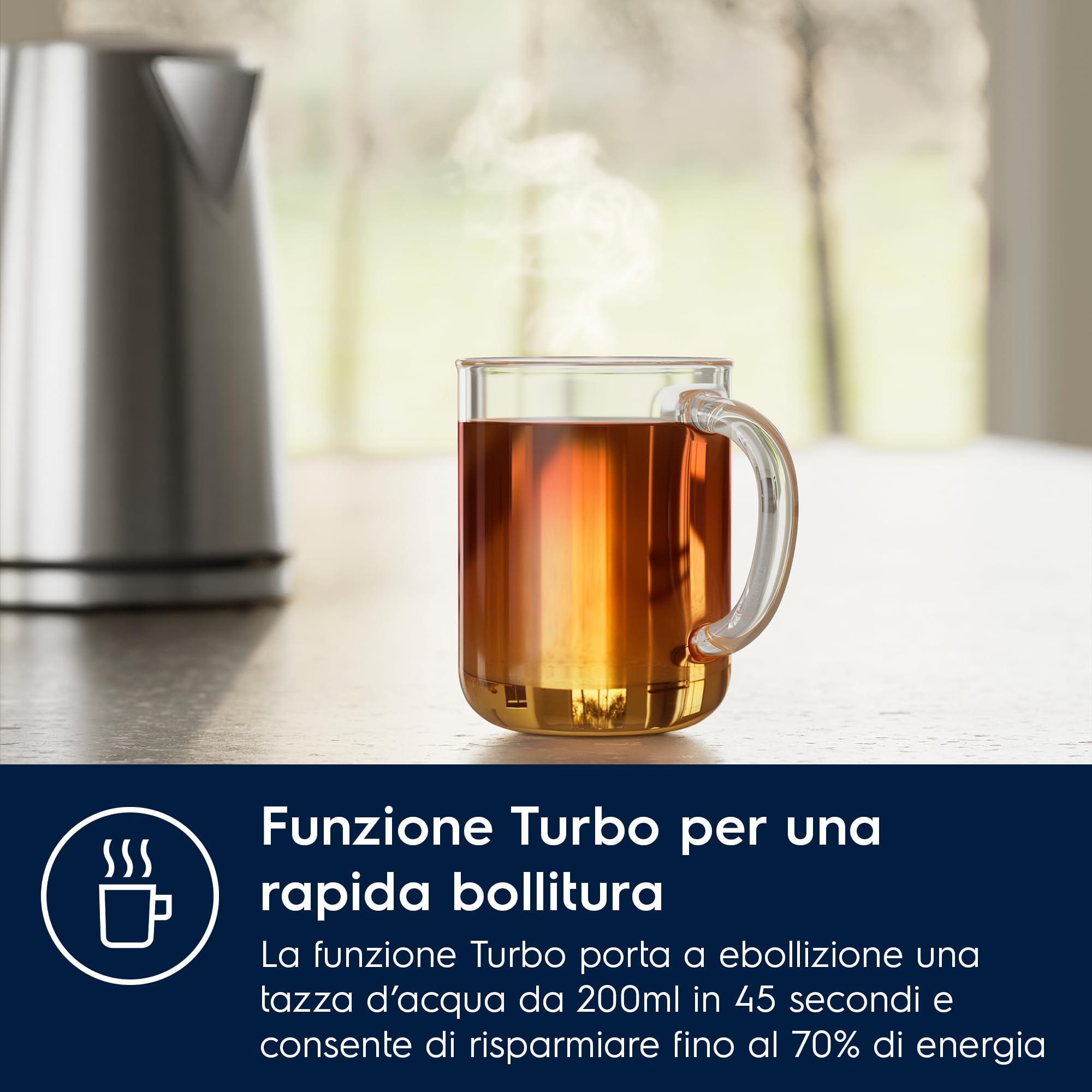 Electrolux Create 5 E5K1-6ST, Bollitore Elettrico 1,7 L, Funzione Turbo e Mantenimento Caldo, Controllo Preciso della Temperatura, Spegnimento Automatico, Design Elegante e Compatto, Acciaio Inox