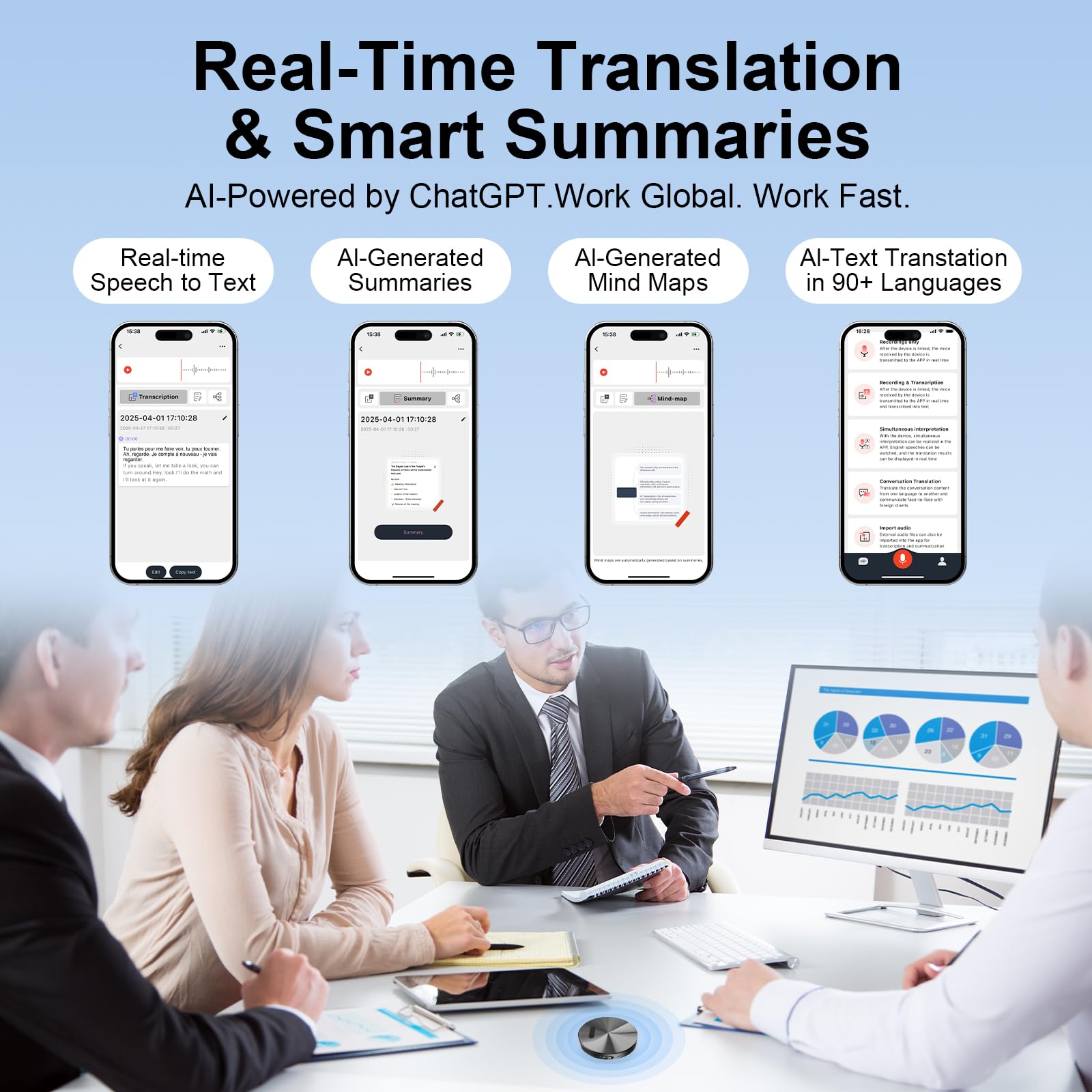 KI Grabadora de voz digital 64 GB – Mini grabadora magnética con ChatGPT, control de aplicaciones, transcripción en tiempo real, traducción y resumen, cancelación de ruido