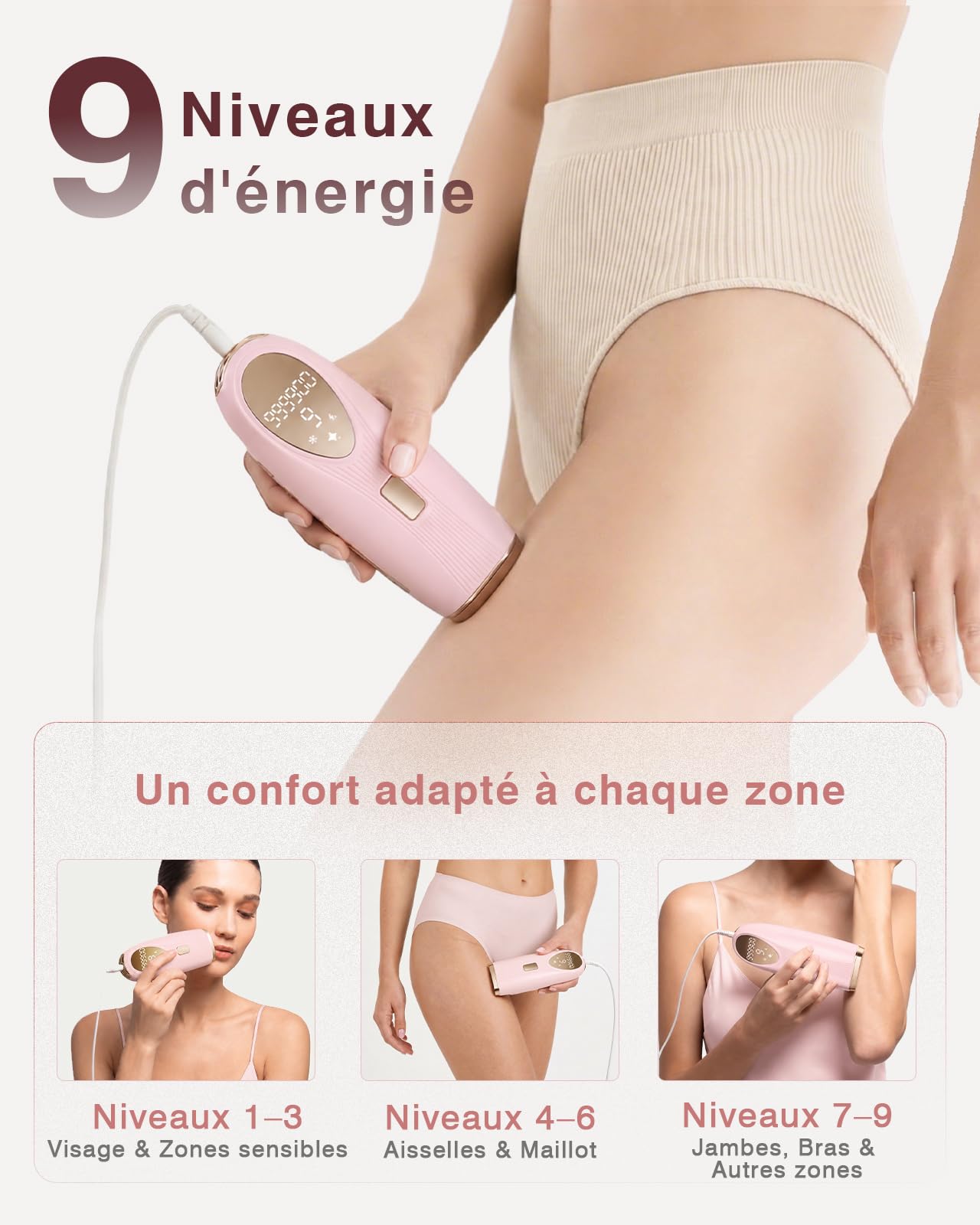 Épilateur Lumière Pulsée IPL avec Refroidissement, Épilateur Laser pour Femme et Homme, 9 Niveaux d’Énergie, 999900 Flashs, Épilation Laser à Domicile pour Aisselles, Maillot et Corps, ck1124