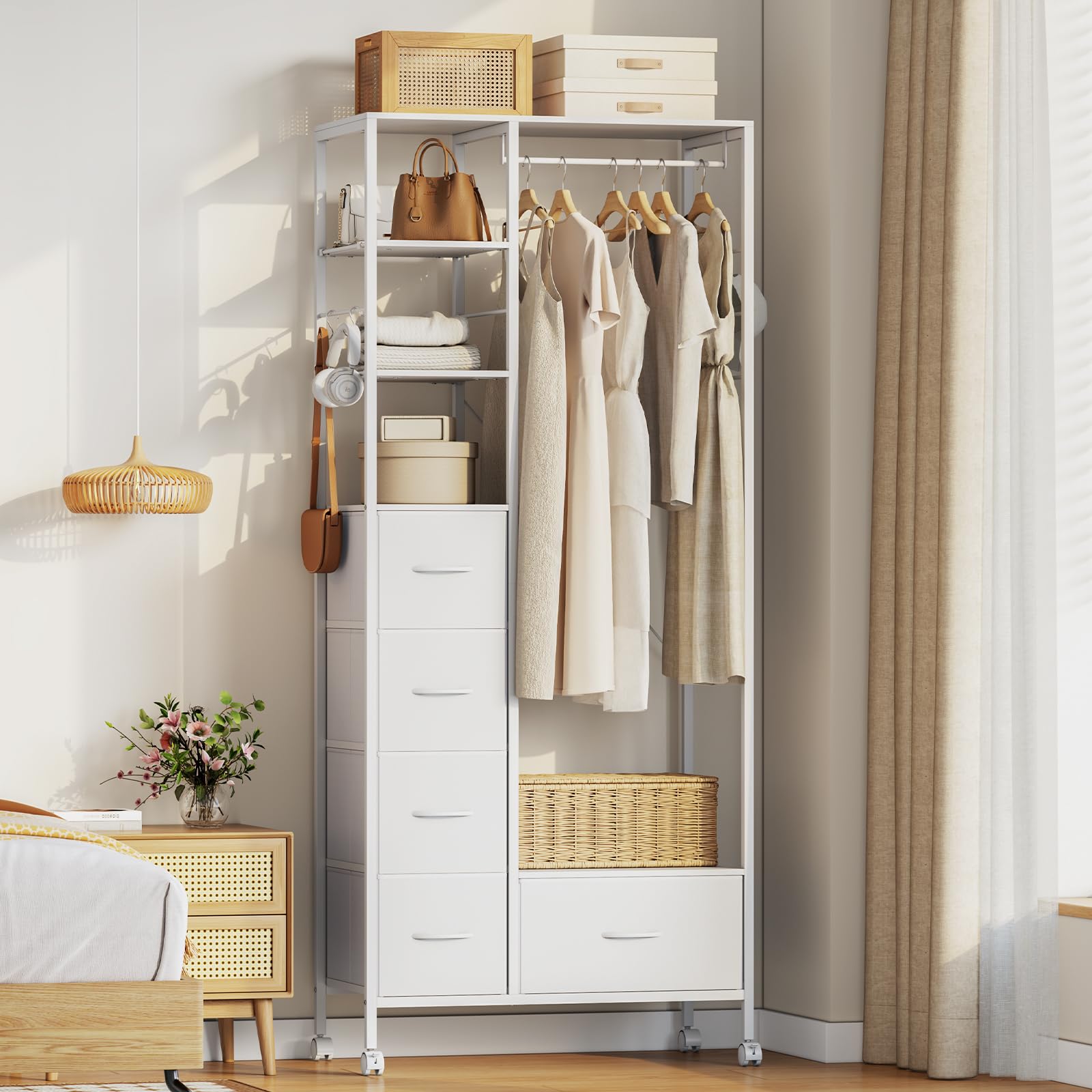 LunarLight ハンガーラック Amazon｜LunarLight ハンガーラック ワードローブ 引き出し付き 大容量