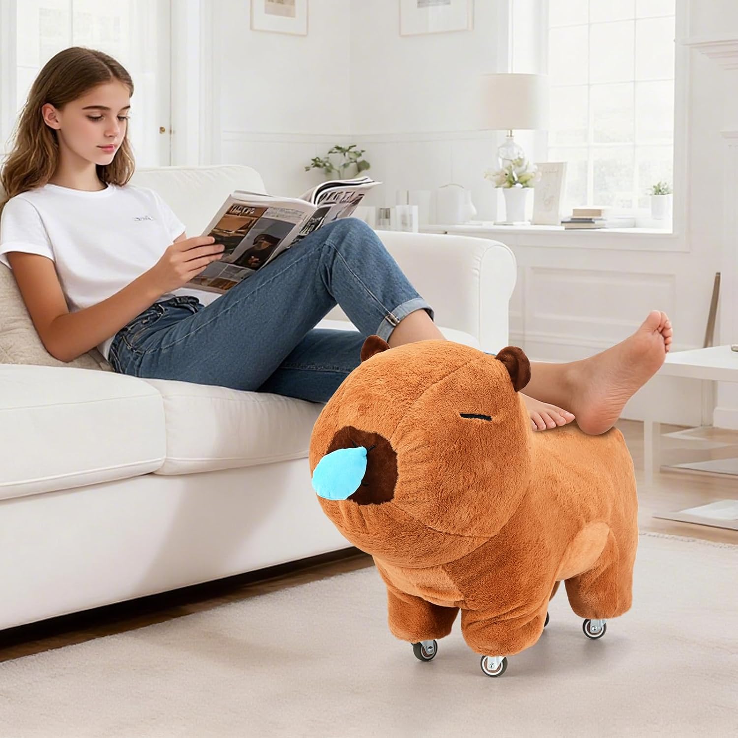 Cute Animal（Capybara） Footstool&Ottoman&Pulley Stool Bench Furry for Living Room Dorm Foot Rest Step Stool Seat Foot Duty Decorative