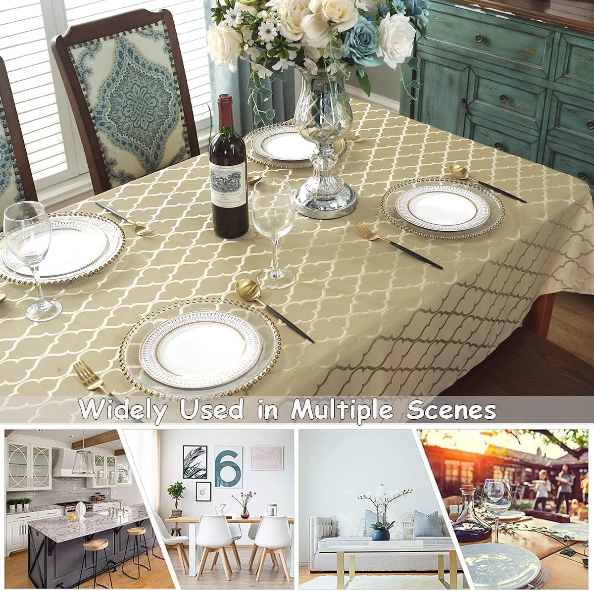 SASTYBALE Jacquard Tablecloth Rectangle, 52" x 70" (4-6 Seats), Gold