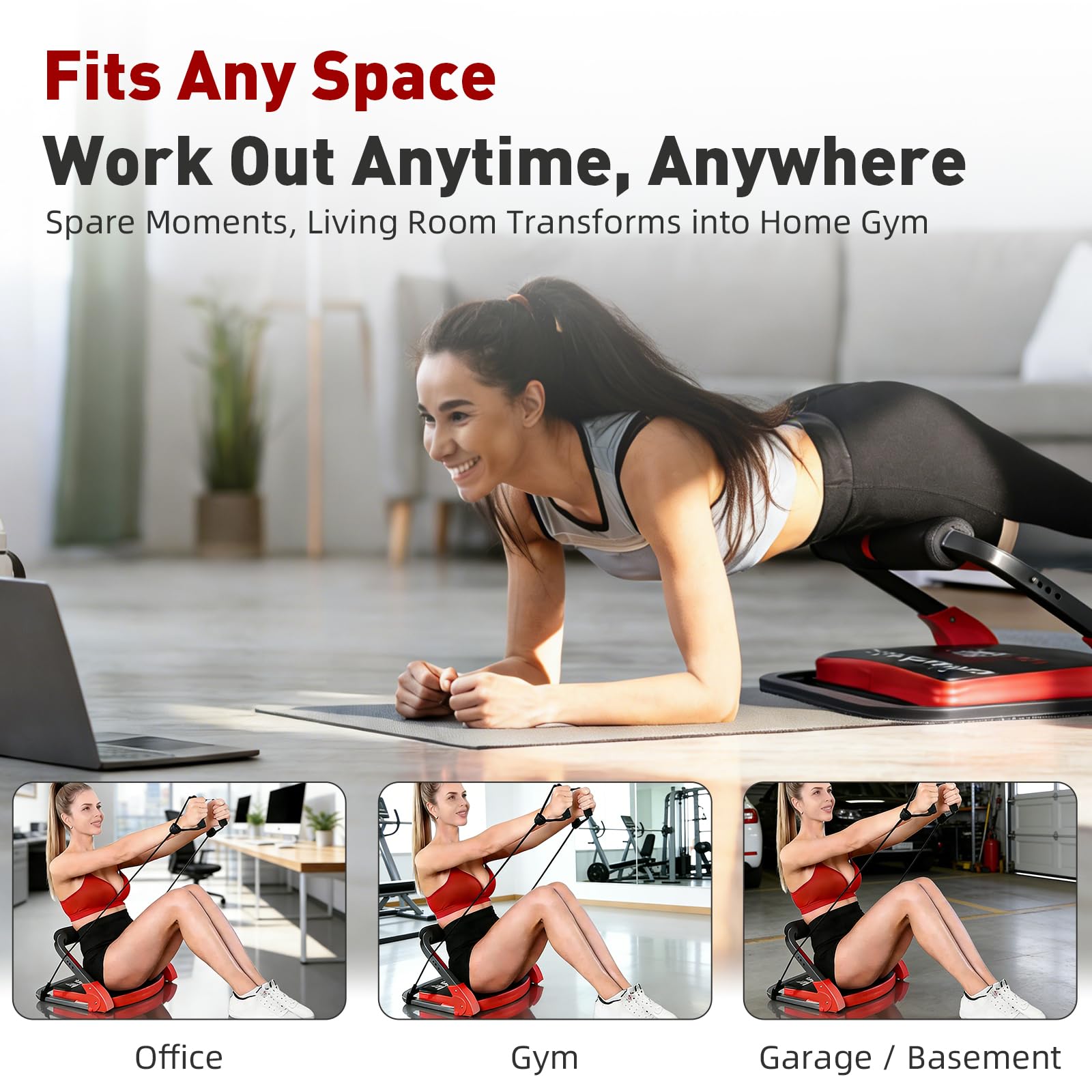 Core Bauchtrainer für Zuhause, Klappbarer Bauchroller Bauchmuskeltrainer Fitnessgeräte für Zuhause, 21-in-1 Multifunktionales Bauch Trainingsgerät, für Bauch, Beine, Arme und Core-Training
