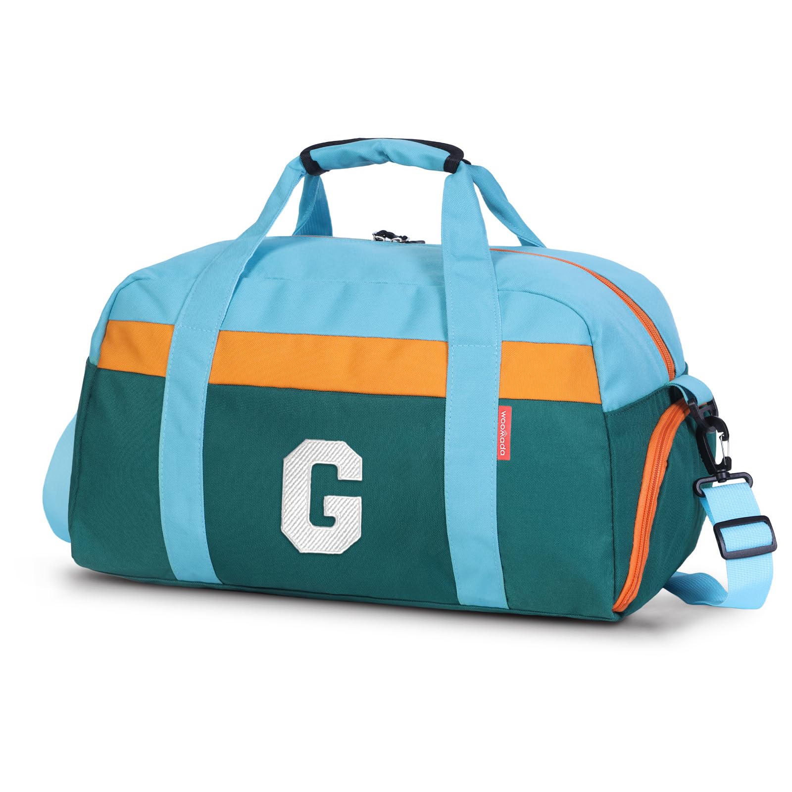 Initial Kids Duffle Bag for Boys or Girls, Kids Overnight Bag with Shoe Compartment, Personalized Weekender bags, Birthday Gifts for Women Boys Girls(Green Blue-Letter G)
