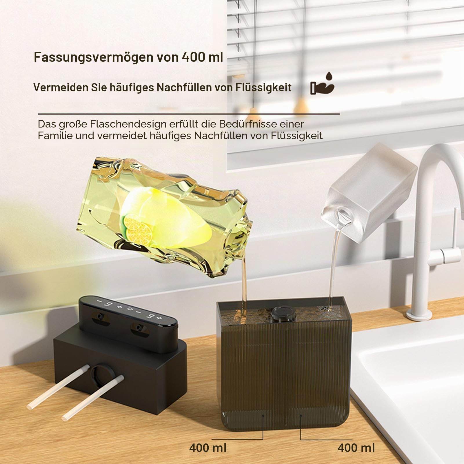 Bewinner Intelligenter Automatischer Seifenspender, Wandmontierter, Berührungsloser Doppelsensor-Elektrospender mit 9-stufig (Links Flüssigkeit Rechts Schaum)