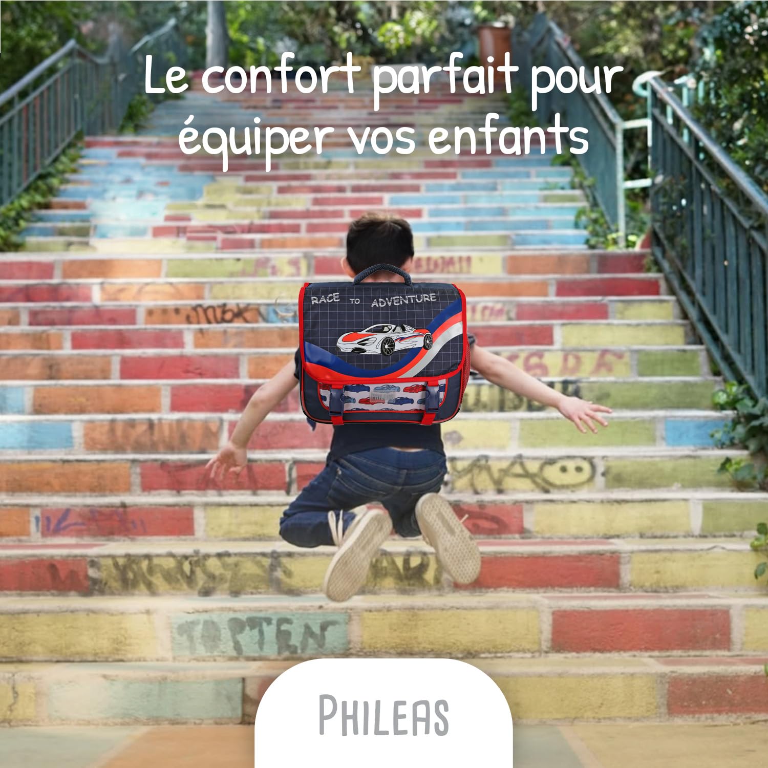 Bagtrotter Cartable scolaire 38 cm Phileas Bleu et Rouge