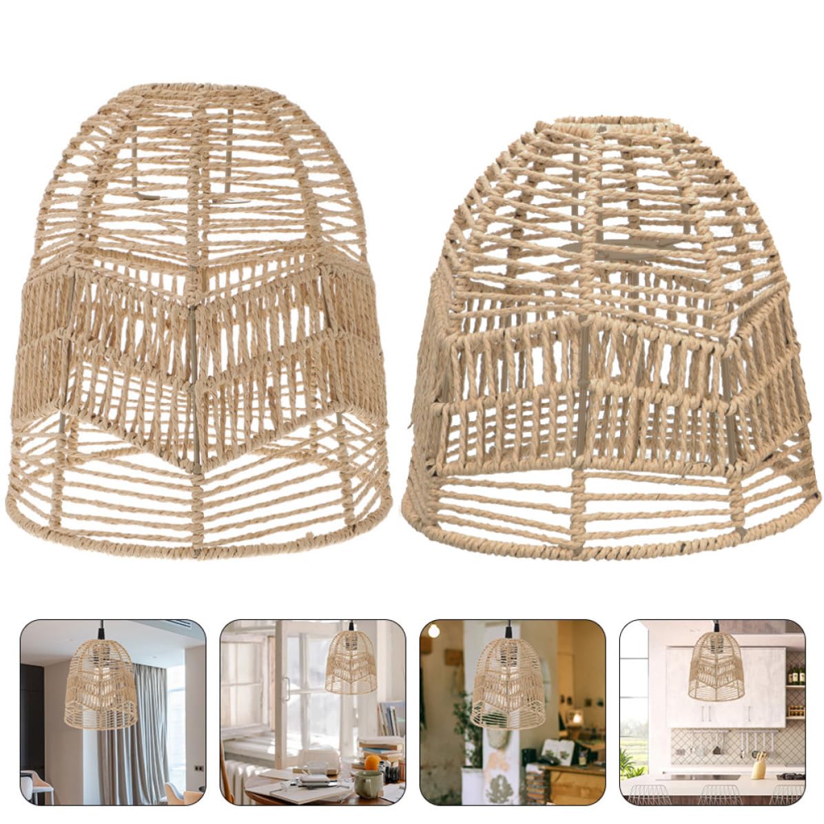 Paralume Lampadario in Corda di Carta Stile Cinese 2 Pezzi | Copertura per Plafoniera, Diffusione Decorativa della Luce, Stile Semplice per Interni