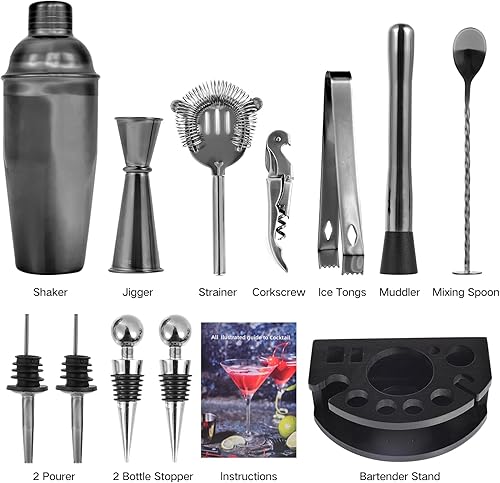 Miniatura 2 de Safring Kit de camarero con soporte, juego de bar de 12 piezas  Juego de coctelera de 24 onzas para mezclar bebidas, juego de coctelera de Martini