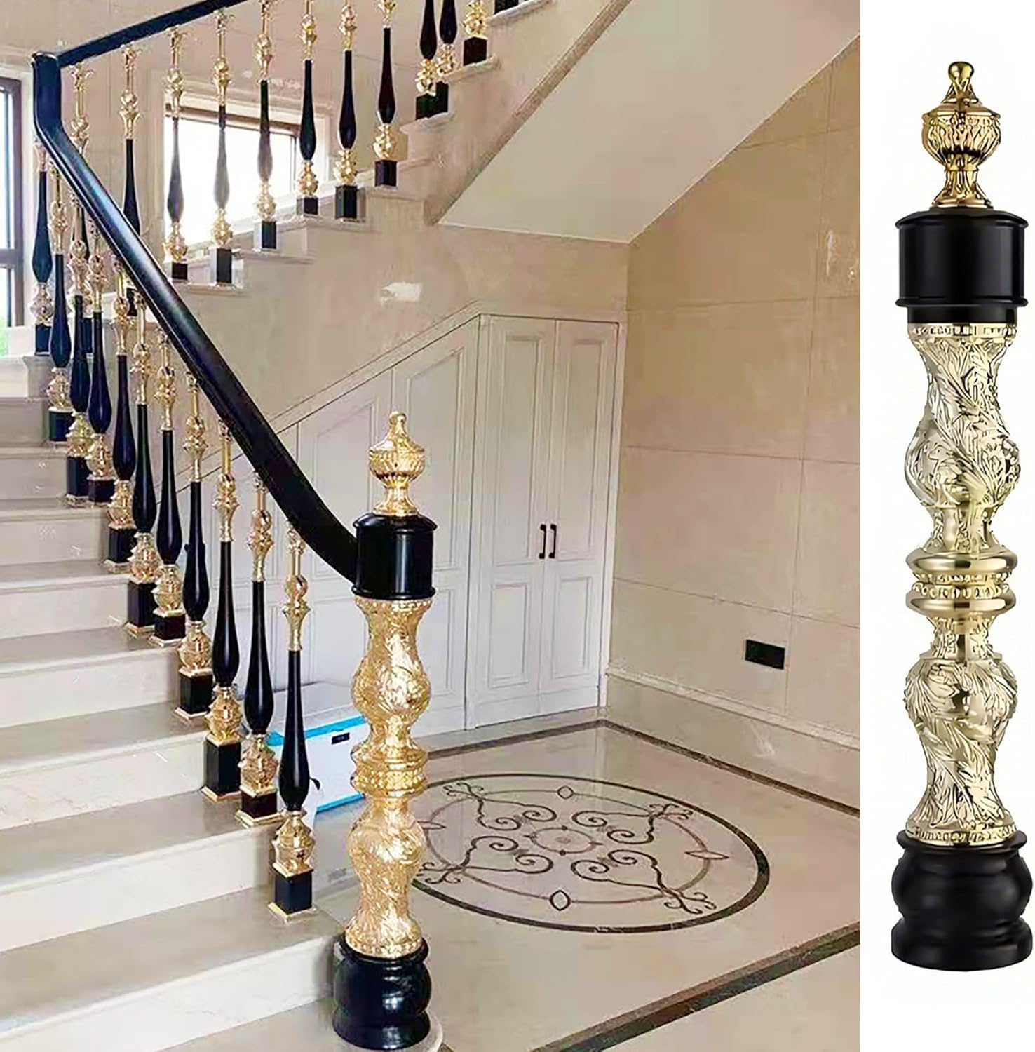 Magnesium-Aluminum Alloy Stair Newel Post, Carved Metal Staircase Column, Banister Support for Indoor Railings, Modern Classic Home Stair Remodel