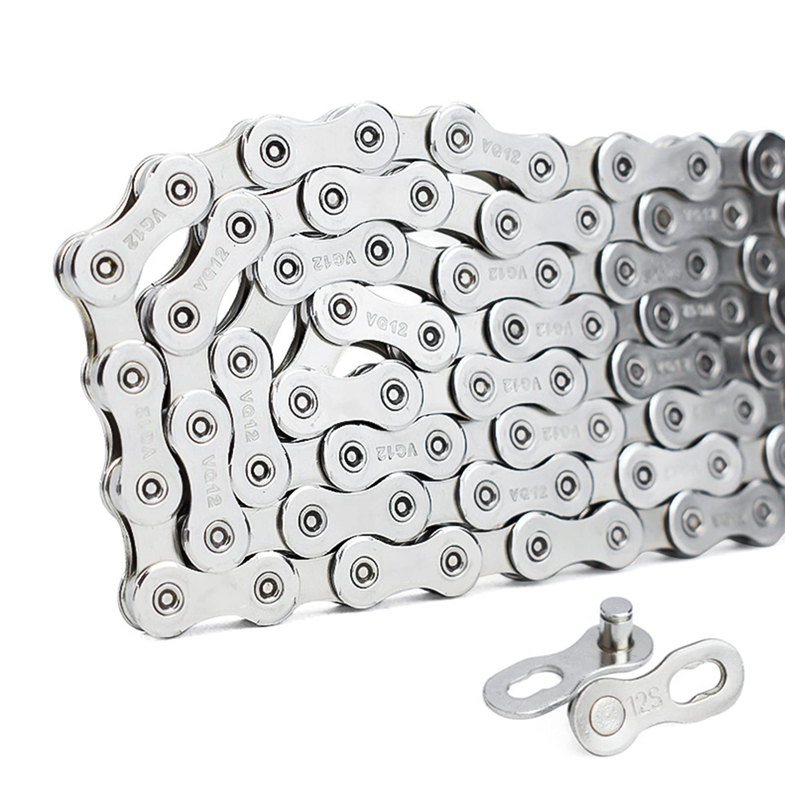 Bediffer Cadena de 12 Velocidades Plateada con 126 Eslabones Cadena Duradera para Bicicleta de Montaña para Entusiastas del Ciclismo Material de Acero Al Carbono