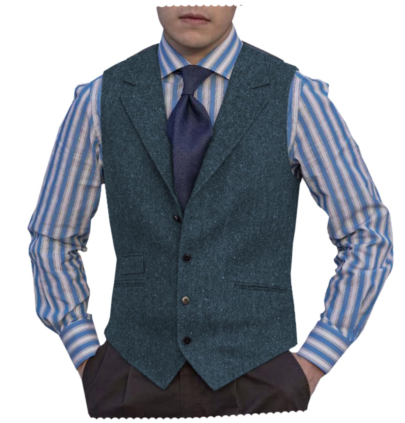 Slim Fit Men's Tweed Waistcoats Men's V Lapel Tweed Waistcoat
