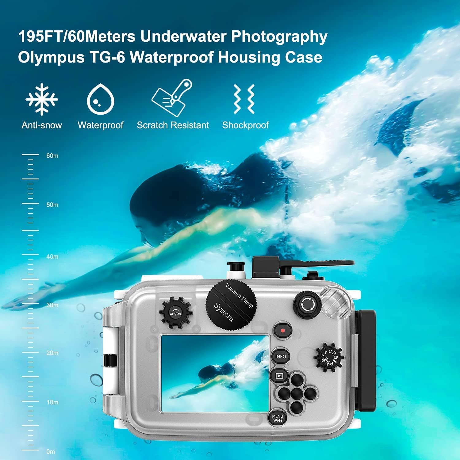 Sea frogs Camera Housing Compatible with Olympus TG-6, with Red Filter, Waterproof IPX8 Rated, 60m/197ft Depth Protection Underwater Camera Case (White)