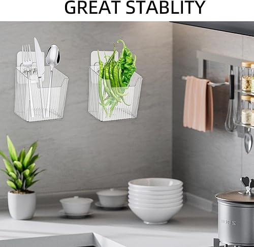 Miniatura 4 de Paquete de 4 organizadores adhesivos transparentes para montaje en pared, apilables, para puertas de gabinete, contenedores multiusos, para colgar