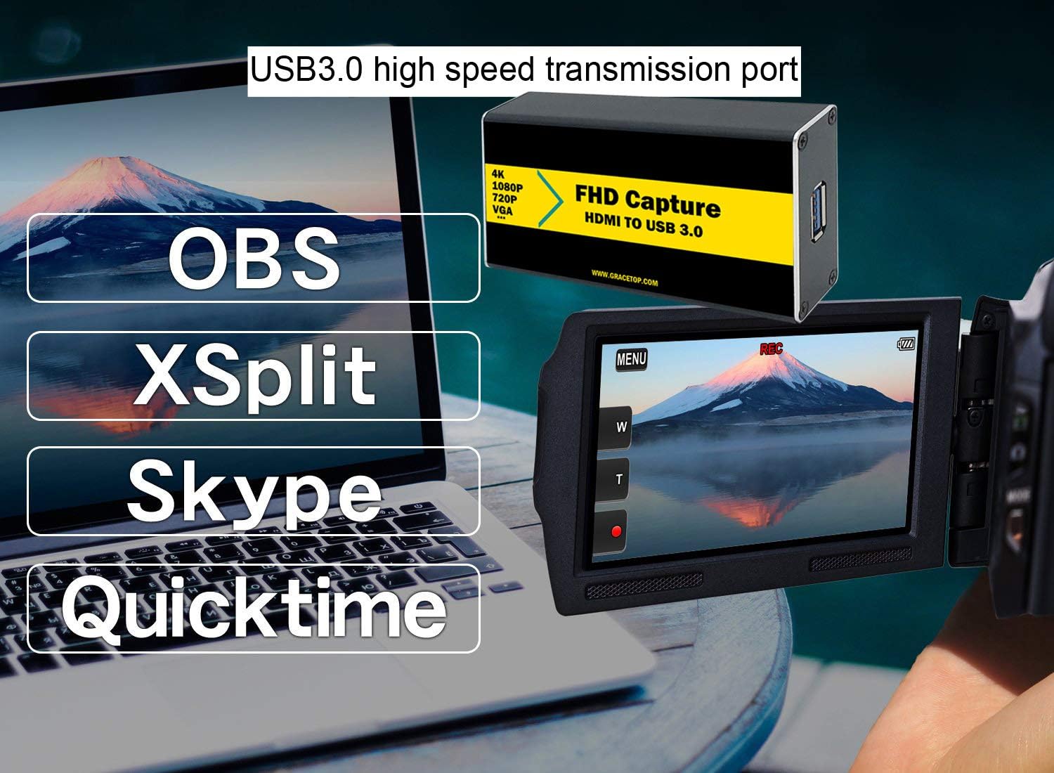 4K 30FPS 1080P 60FPS Video Capture Card to USB 3.0 with 4K HDMI Cable HDMI to USB 3.0 for Compatible with Windows, Linux, macOS, OBS Streaming