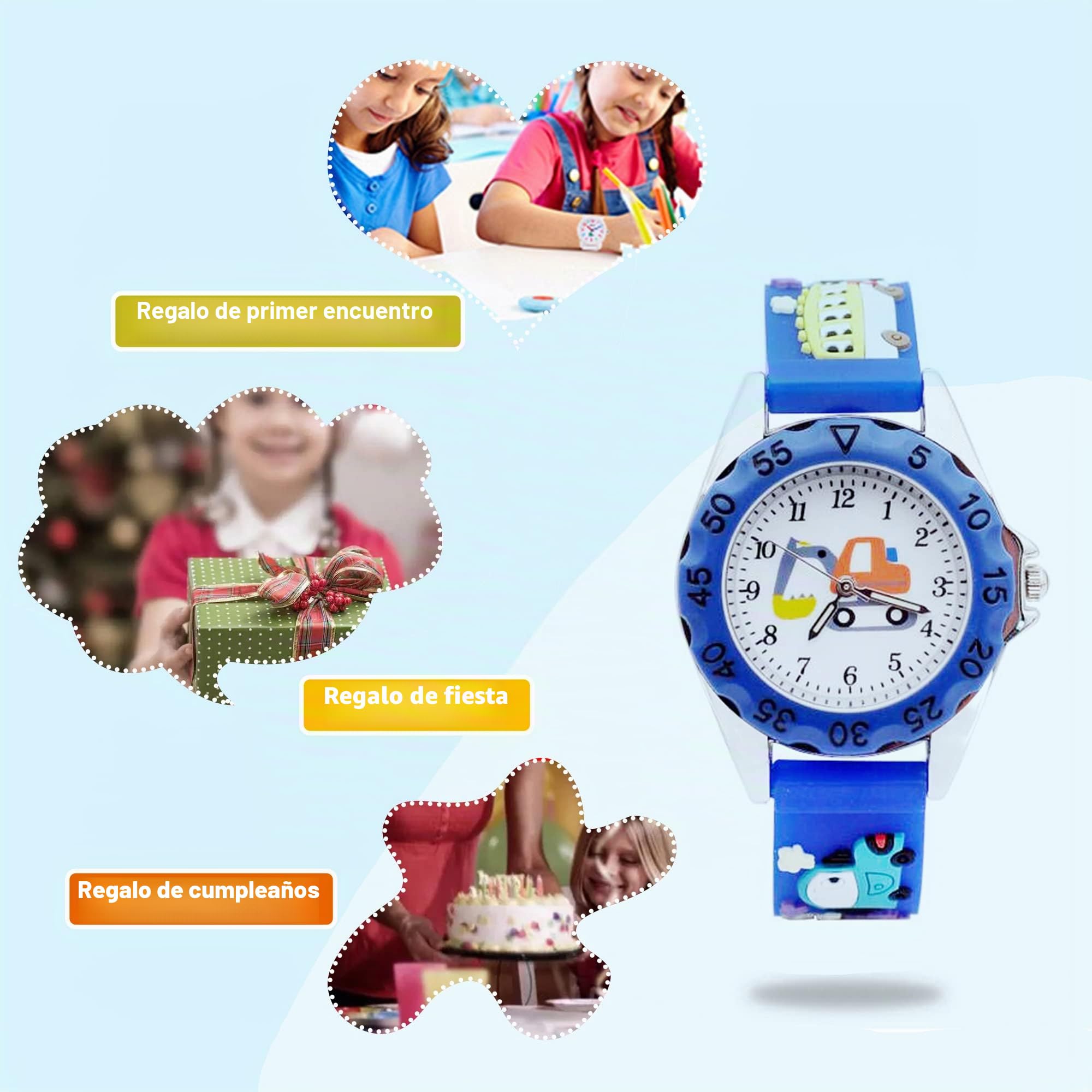 Reloj de Pulsera Analógico Cuarzo para Niño Niña 3-10 Años Cute 3D Cartoon Correa Silicona
