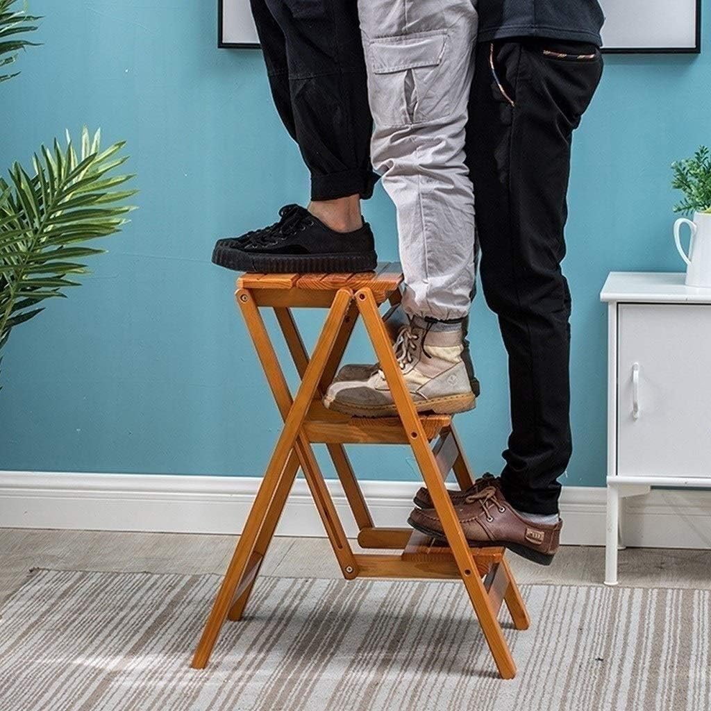 Folding Wooden Ladder Chair Stool 3 Steps Kitchen Step Stool Multifunction Foldable Office Library Moveable