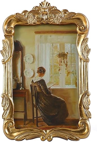 Marcos de fotos vintage de 4 x 6 pulgadas, marcos de fotos de bronce dorado victoriano antiguo para mesa y montaje en pared, decoración del hogar,