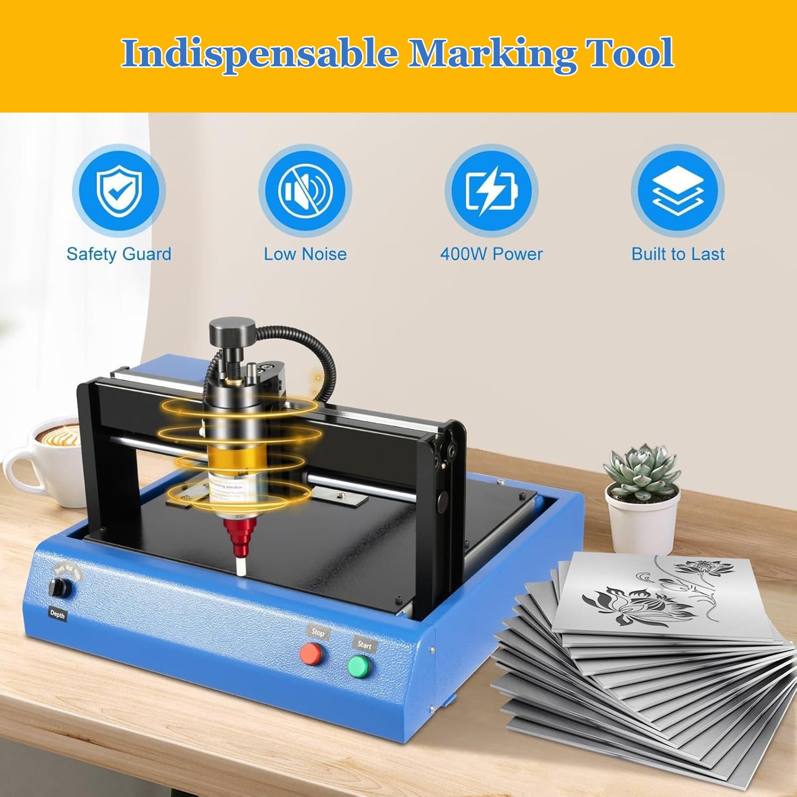 Máquina eléctrica de marcado para metal, acero inoxidable y aluminio, placa de identificación y placa de identificación, ideal para tarjetas de identificación, 200 x 150 mm, grabado de alta precisión