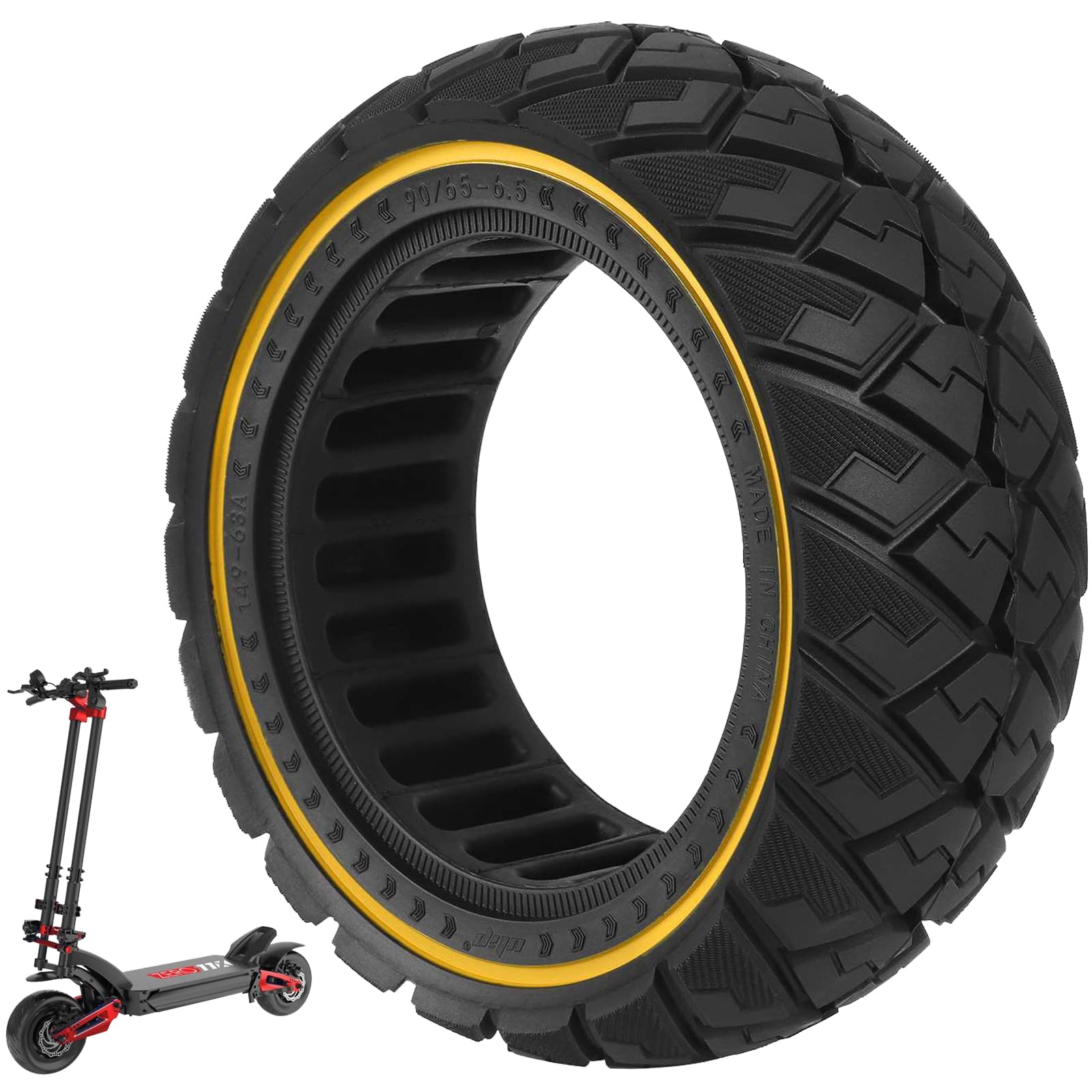 90/65-6.5 Pneu Plein pour Kukirin G4/Zero 11X/Dualtron Thunder/Kaabo Wolf Warrior/Macury Speedual Plus Trottinette Électrique, 11 Pouces Pneu Anti-Crevaison (Jaune 1 Pièce)