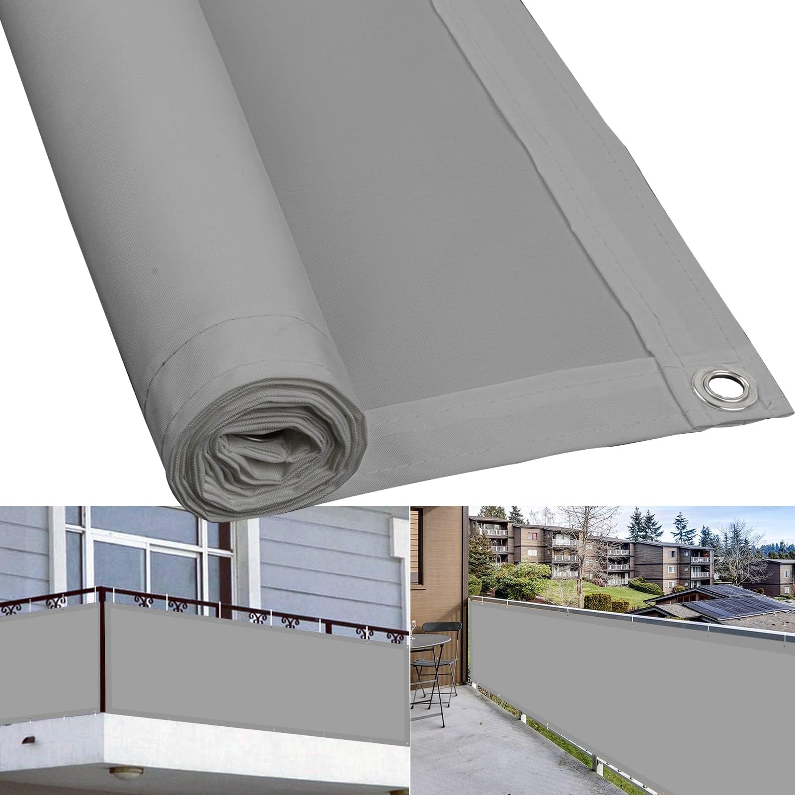 Osłona Prywatności 82 x 390 cm 90% Zacienienia Odporny Na Promieniowanie UV Osłona Prywatności Na Taras Lub Balkon Na Zewnątrz Ogród Patio Na Imprezę, Szary