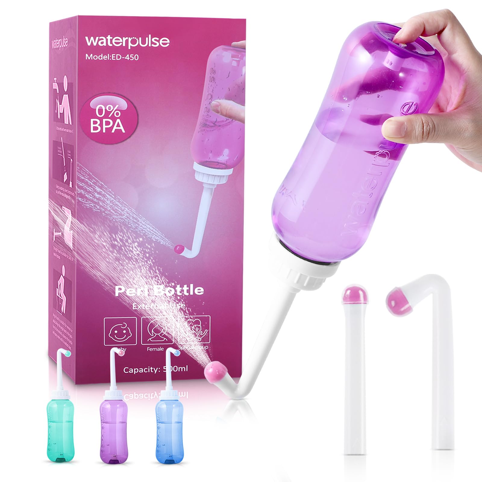 Peri Bottle for Postpartum - Portable Bidet 16.9 Oz Travel Bidet Bottle for Personal Hygiene Cleaning (Purple)