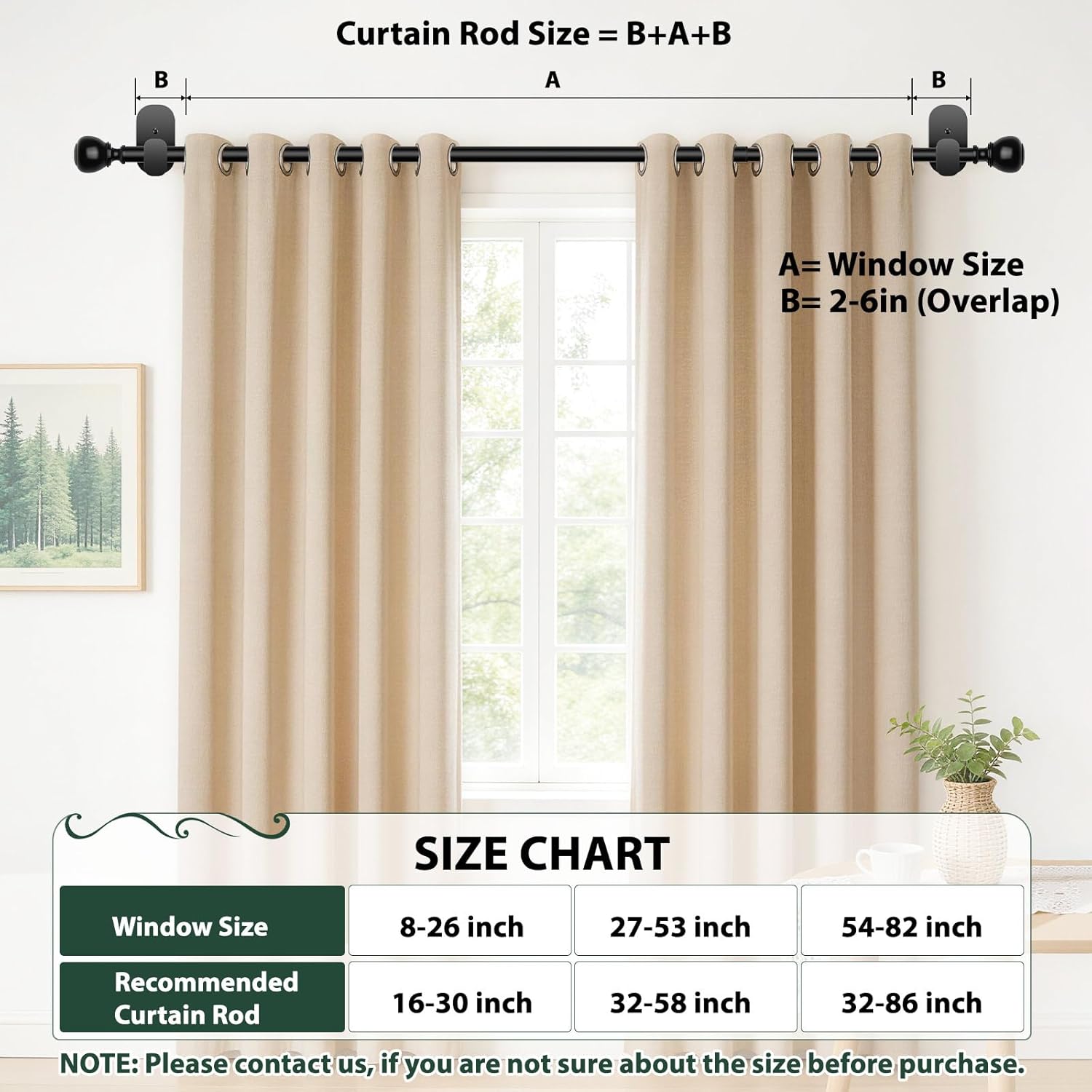 2 Pack Curtain Rods for Windows No Drilling 16 to 30 Inches, USFOOK 5/8 Inch Stick on Curtain Rod with 3M Adhesive Brackets, Apartment Friendly Drapery Rods with Black Round Finials