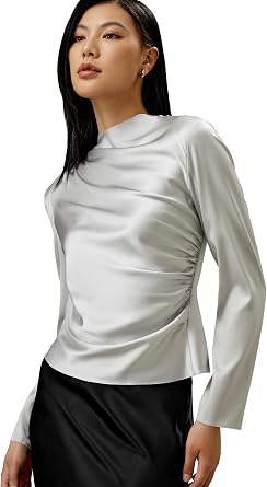 LilySilk Mulberry Silk Shirt for Women Long Sleeve Blouse Dressy Casual Ladies Tops Charming Oblique Wave