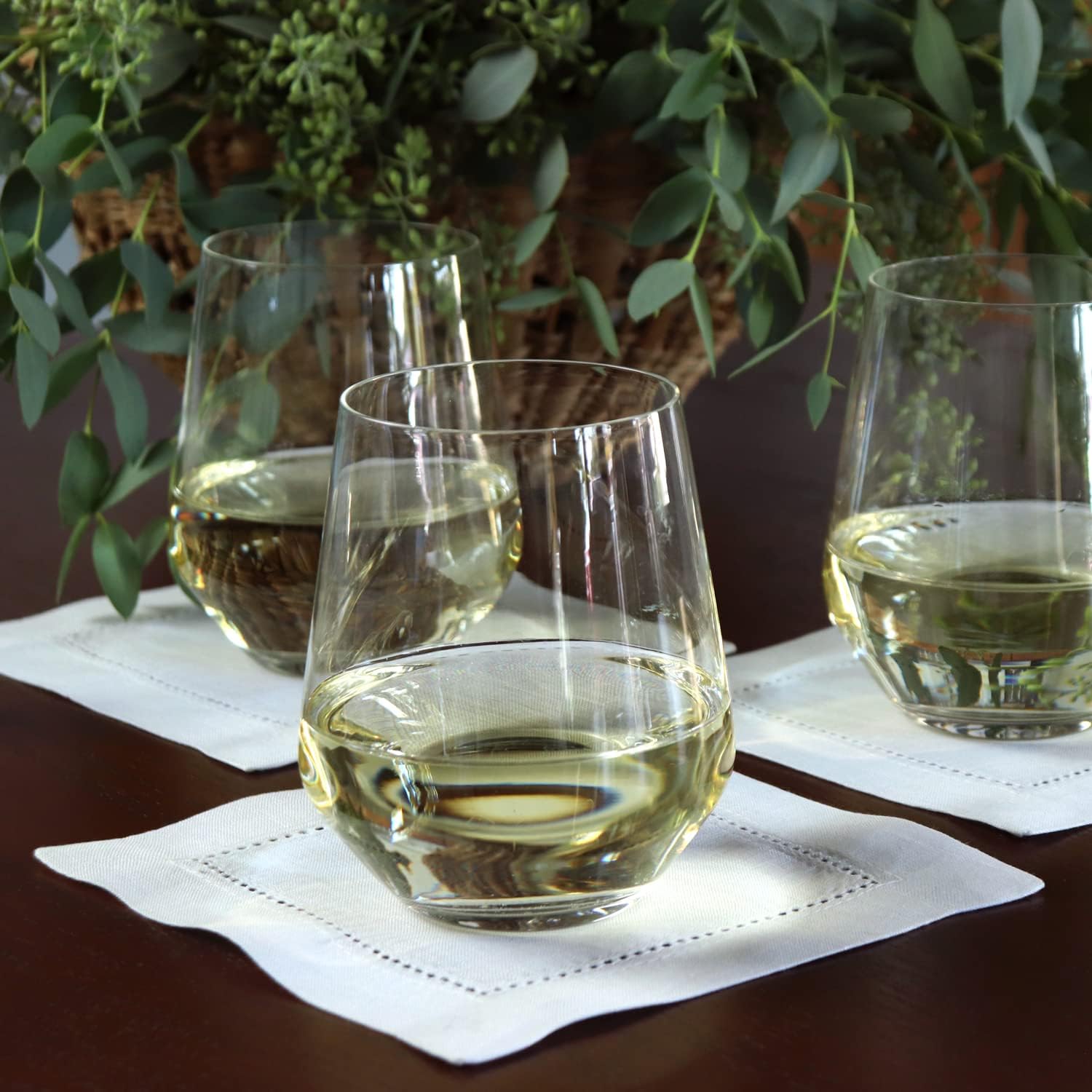 Huddleson White Pure Italian Linen Cocktail Napkin with Hemstitch (Set of Six) Luxury Made in US