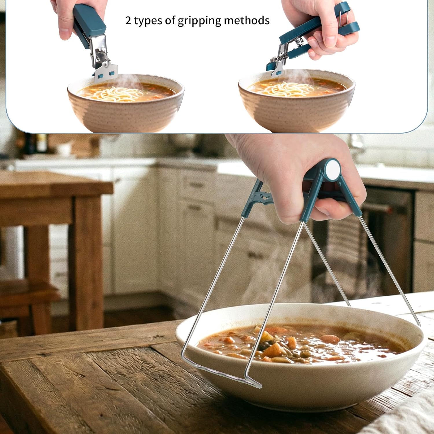 Hot Plate Gripper, Anti-Scalding Clips, Kitchen Bowl Gripper Set with Silicone Pads, Air Fryer Pans Grippers, Holder Tongs for Microwave, Air Fryer, Oven, Steamer (Navy Blue,4-Pack)