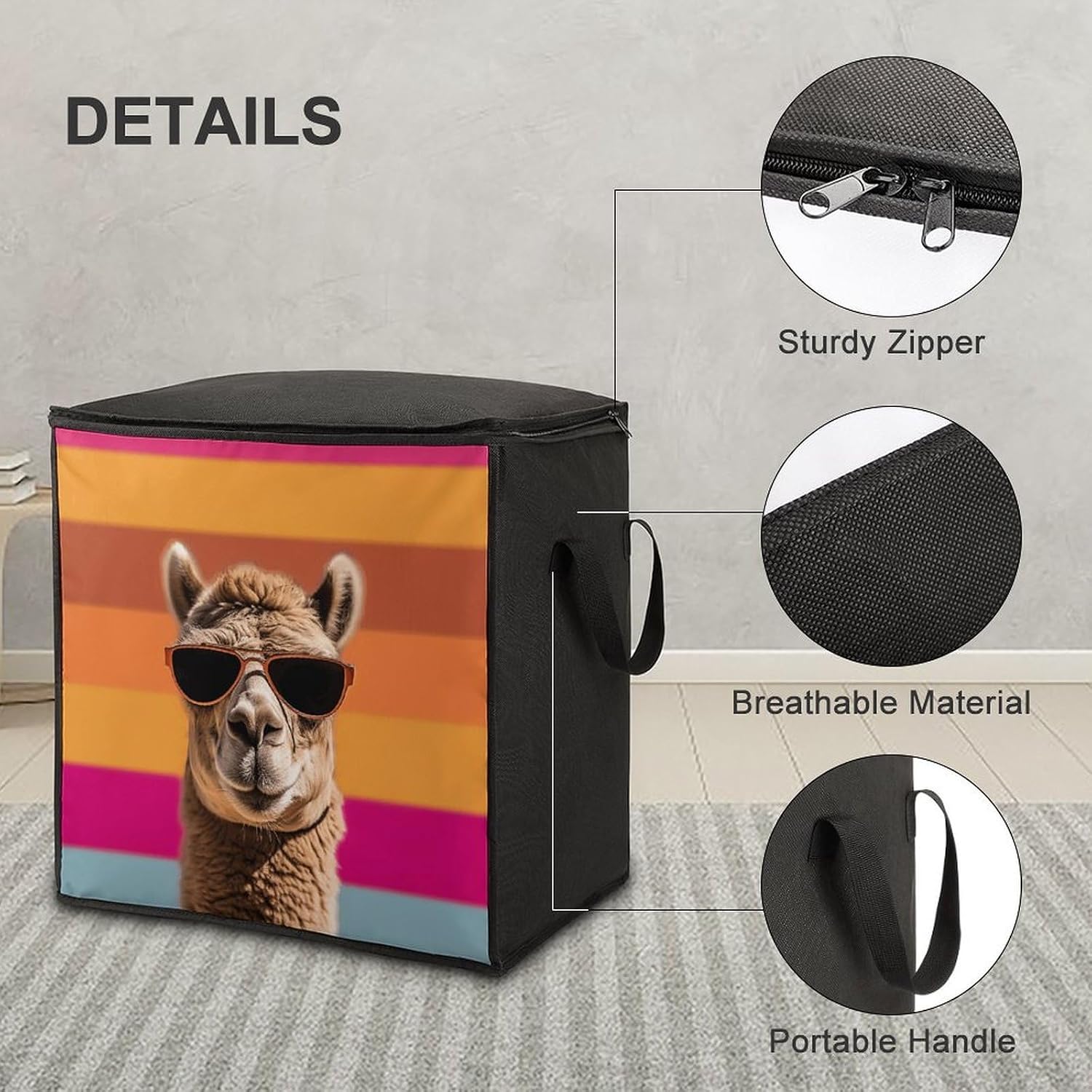 Camel Wearing Sunglasses Storage Bags Closet Organizer Clothes Storage Bin Blanket Storage Bag with Zipper And Handle Clothes Storage Containers for Clothing, Sweater, Comforter, Bedding